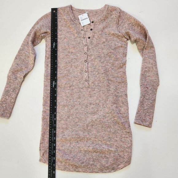 Free People NWT Think Thermal Henley Top Womens XS Pink Waffle Knit Long Sleeve - Picture 6 of 9